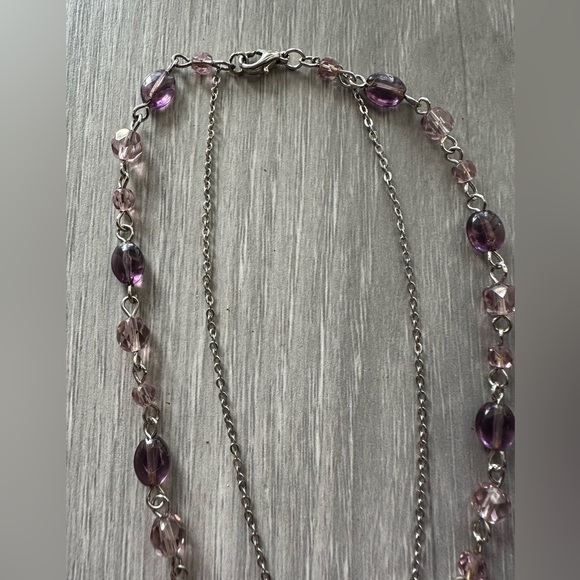 Amethyst Drop/Beaded Double Chain Necklace - Picture 5 of 11